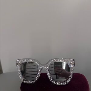 Gucci Crystal-Embellished Silver Sunglasses
